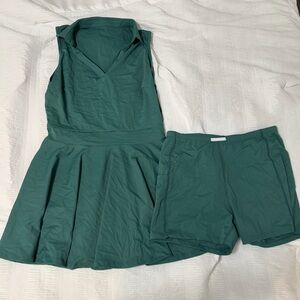 Athletic Green Sleeveless Dress and Shorts Set
